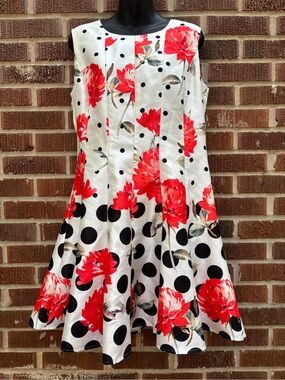 Samuel Dong Floral Polka Dot Fit & Flare Dress Size M Bold Statement Look